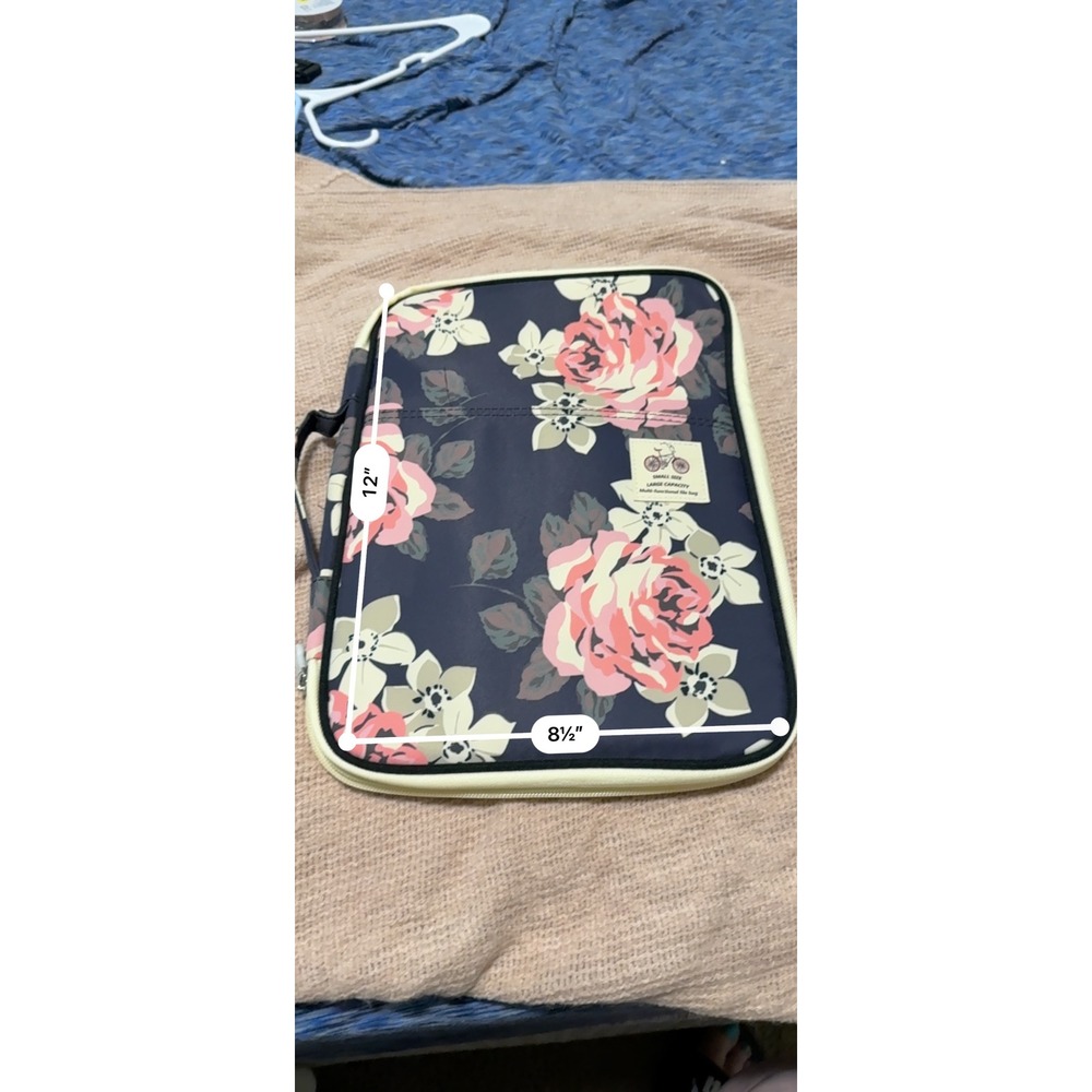 Floral Multi-Functional File Bag Document Organizer Navy Pink Rose Travel Case - Picture 9 of 10